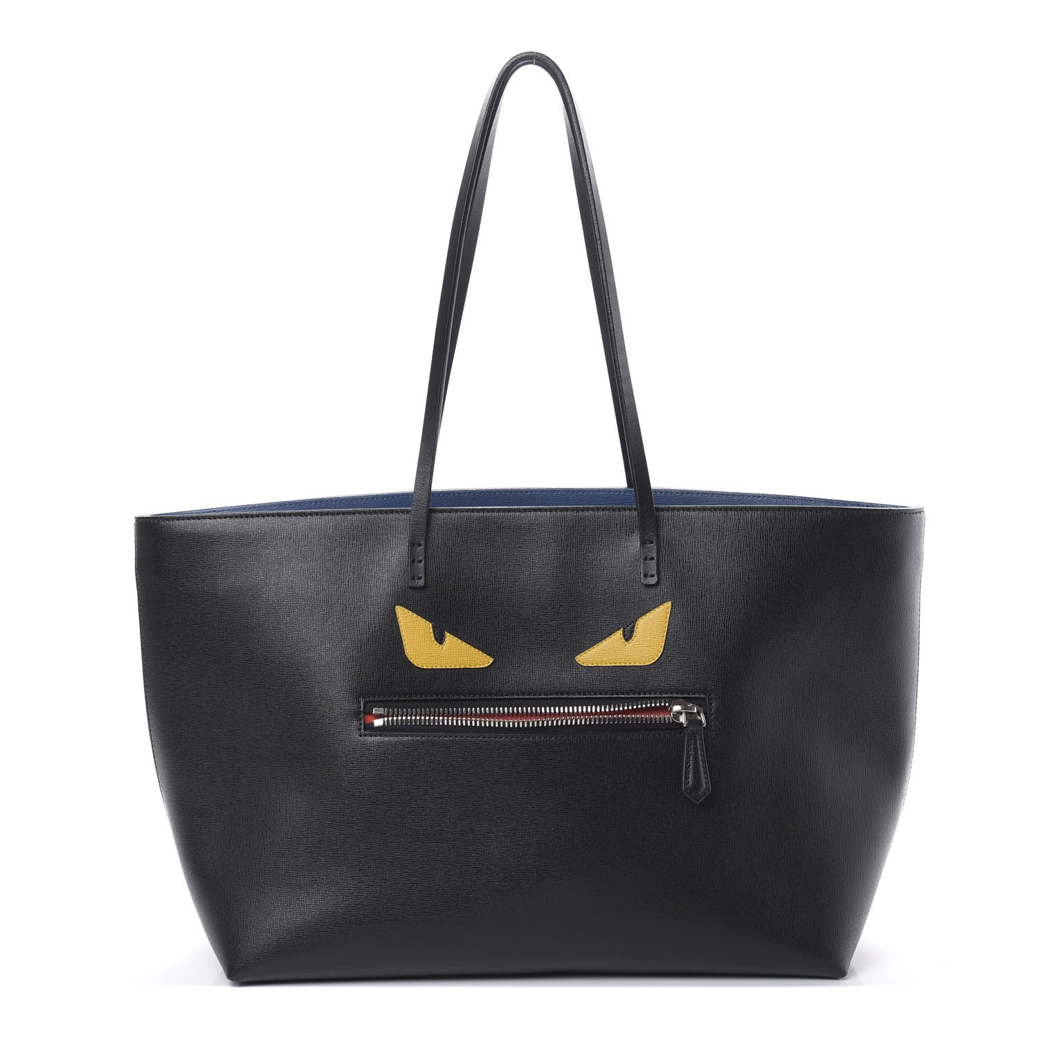Fendi Vitello Elite Cuoio Monster Buggies Medium Roll Tote Black Multicolor Blue Cobalto 1 of 14
