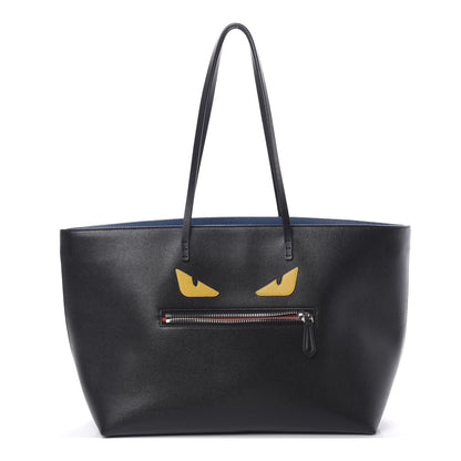 Fendi Vitello Elite Cuoio Monster Buggies Medium Roll Tote Black Multicolor Blue Cobalto 1 of 14