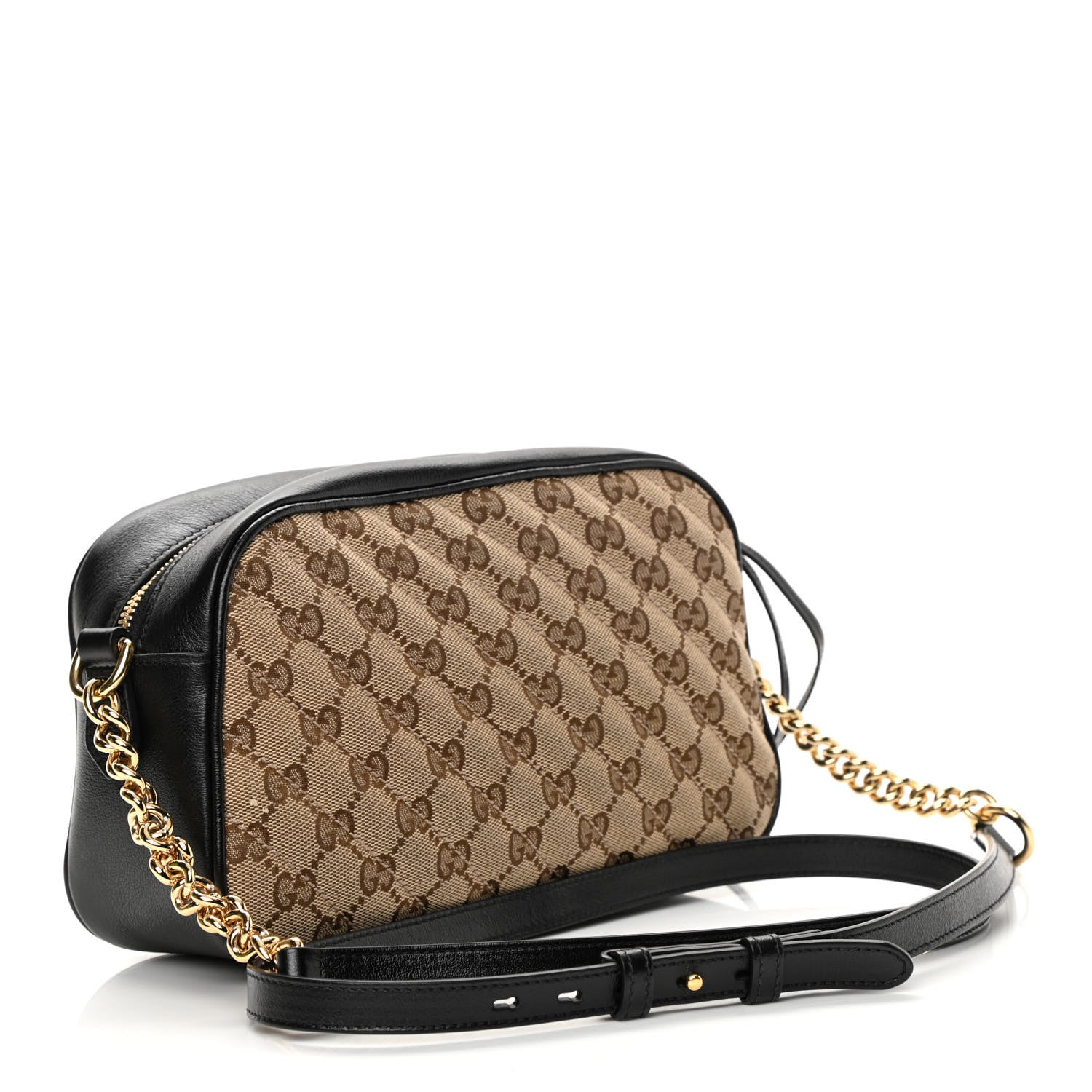 Gucci Monogram Matelasse Diagonal Small GG Marmont Chain Shoulder Bag Beige Black 3 of 14