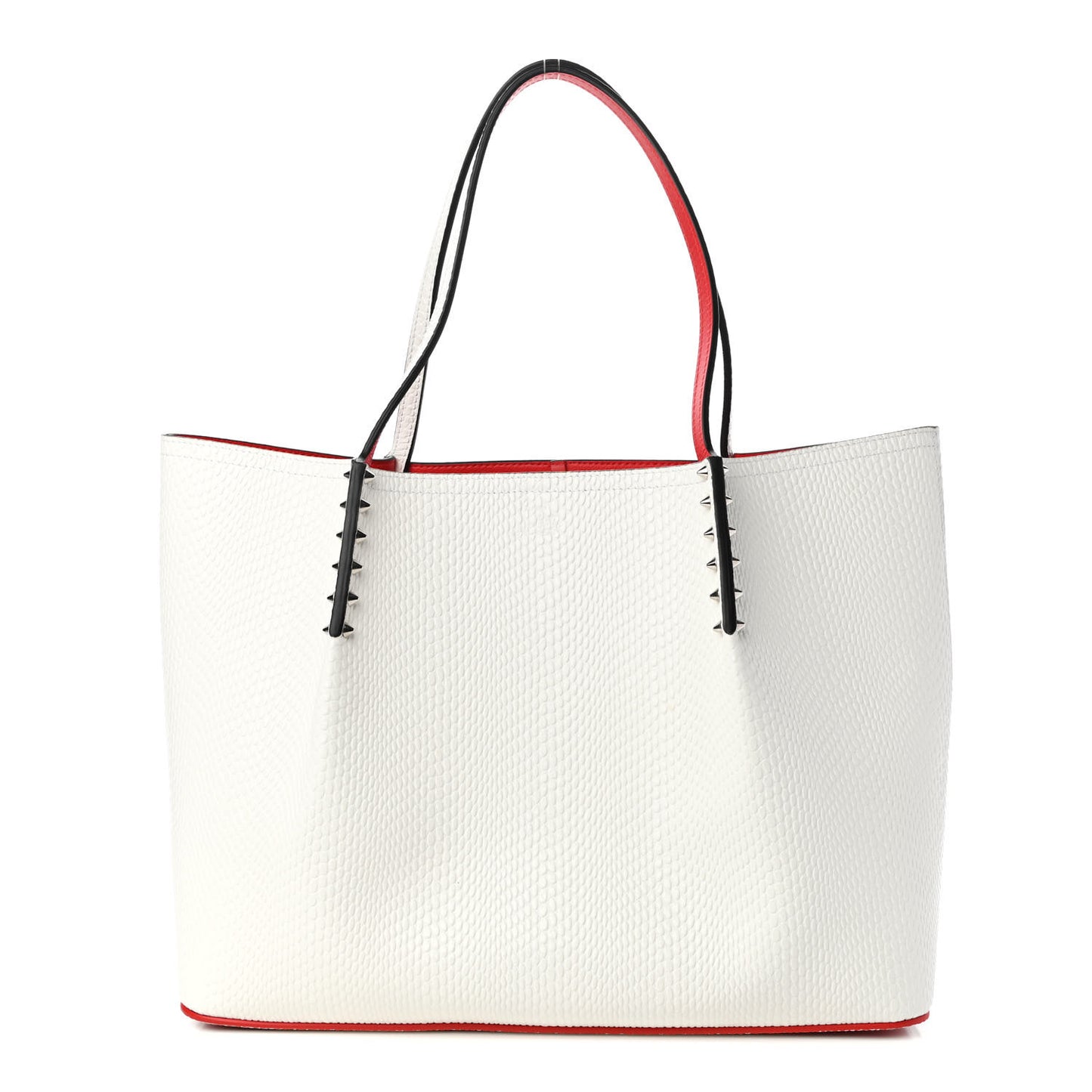 Calfskin Lizard Embossed Spikes East West Cabata Tote White
