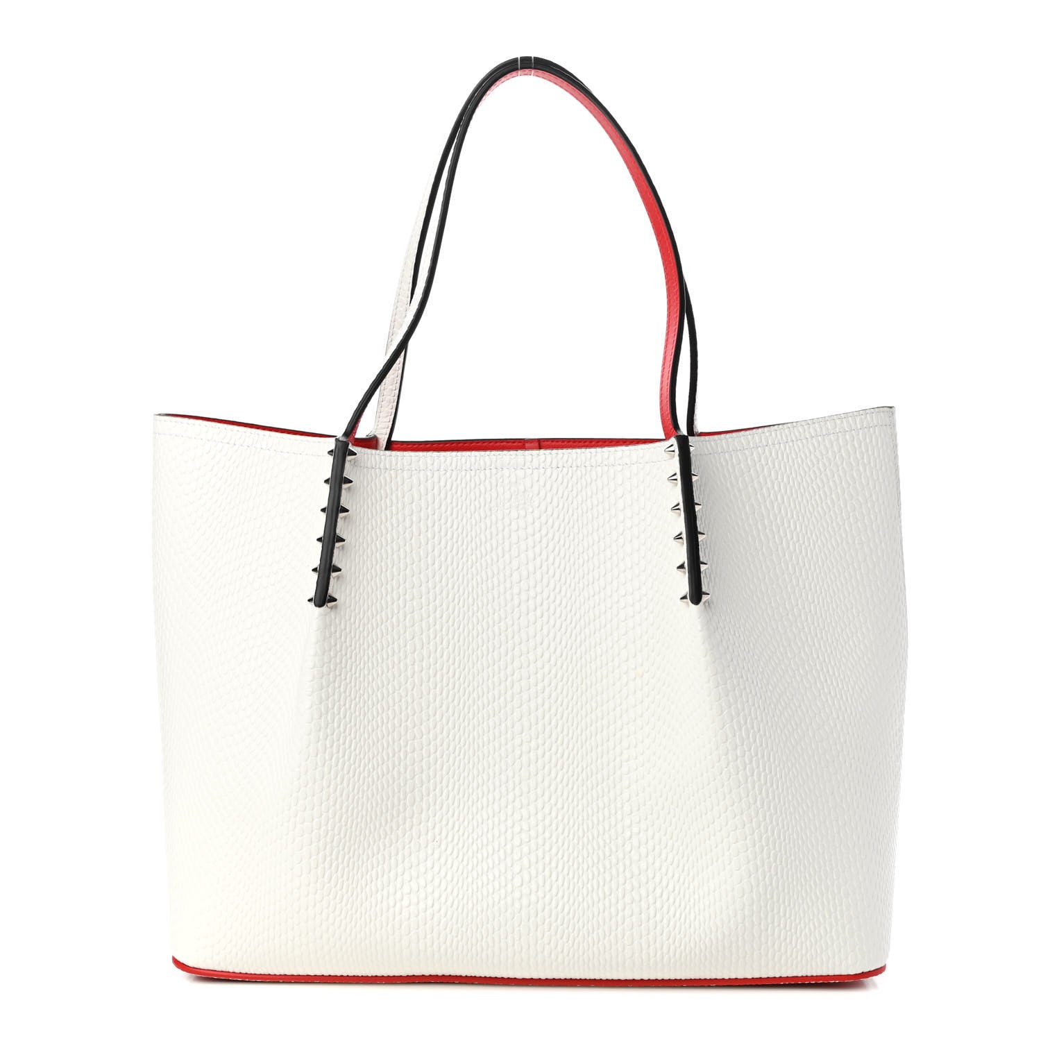 Christian Louboutin Calfskin Lizard Embossed Spikes East West Cabata Tote White 1 of 11