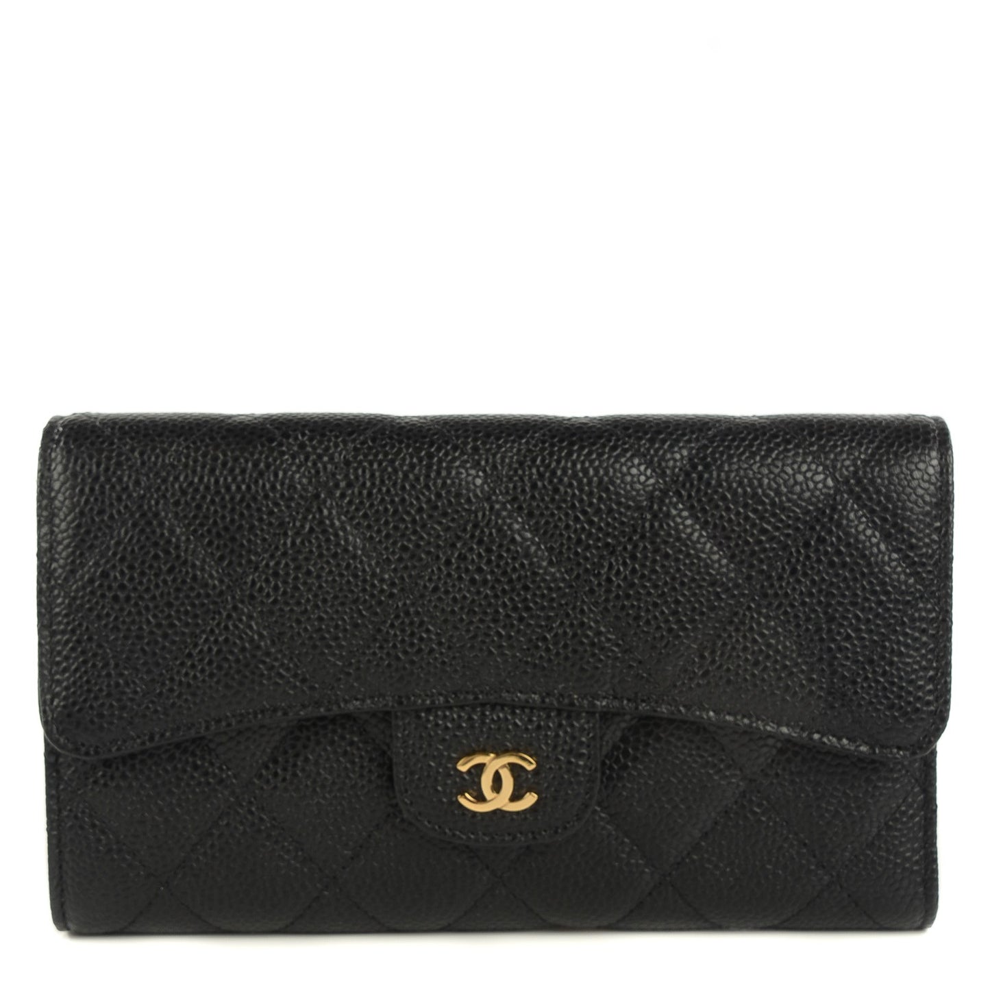 Caviar Quilted Large Flap Wallet Black
