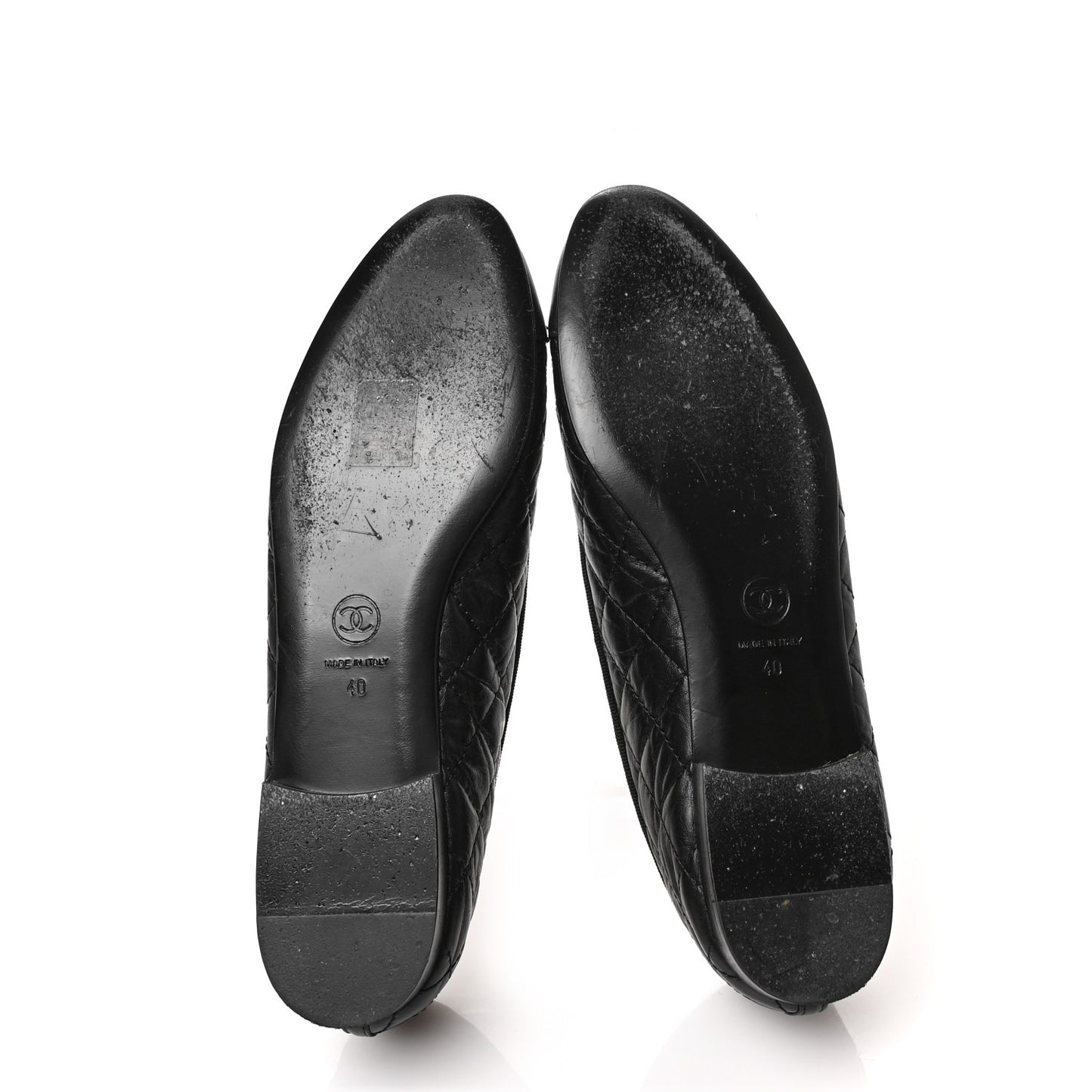 Aged Calfskin Quilted CC Cap Toe Ballerina Flats 40 Black
