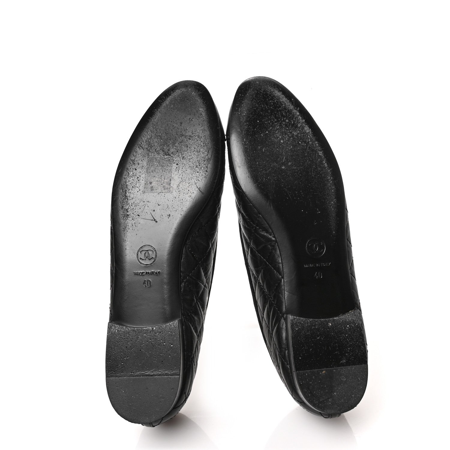 Chanel Aged Calfskin Quilted CC Cap Toe Ballerina Flats 40 Black 5 of 9