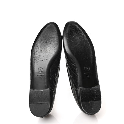 Chanel Aged Calfskin Quilted CC Cap Toe Ballerina Flats 40 Black 5 of 9