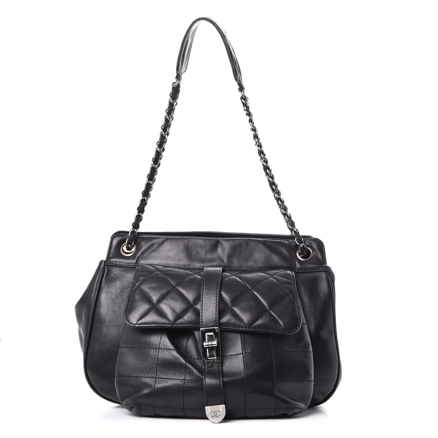 Lambskin Quilted Mademoiselle Shoulder Bag Black