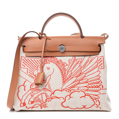 Hermes Vache Hunter Toile Pegase Pop Herbag Zip Retourne 31 PM Capucine Ecru 3 of 11
