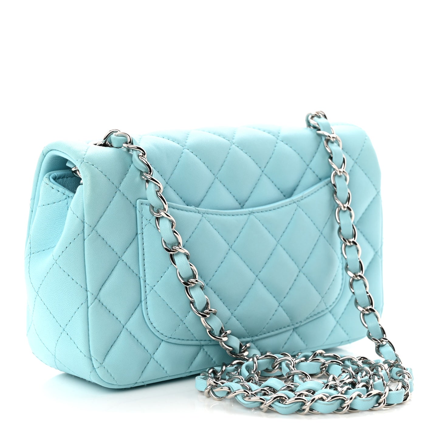 Lambskin Quilted Mini Rectangular Flap Neon Blue
