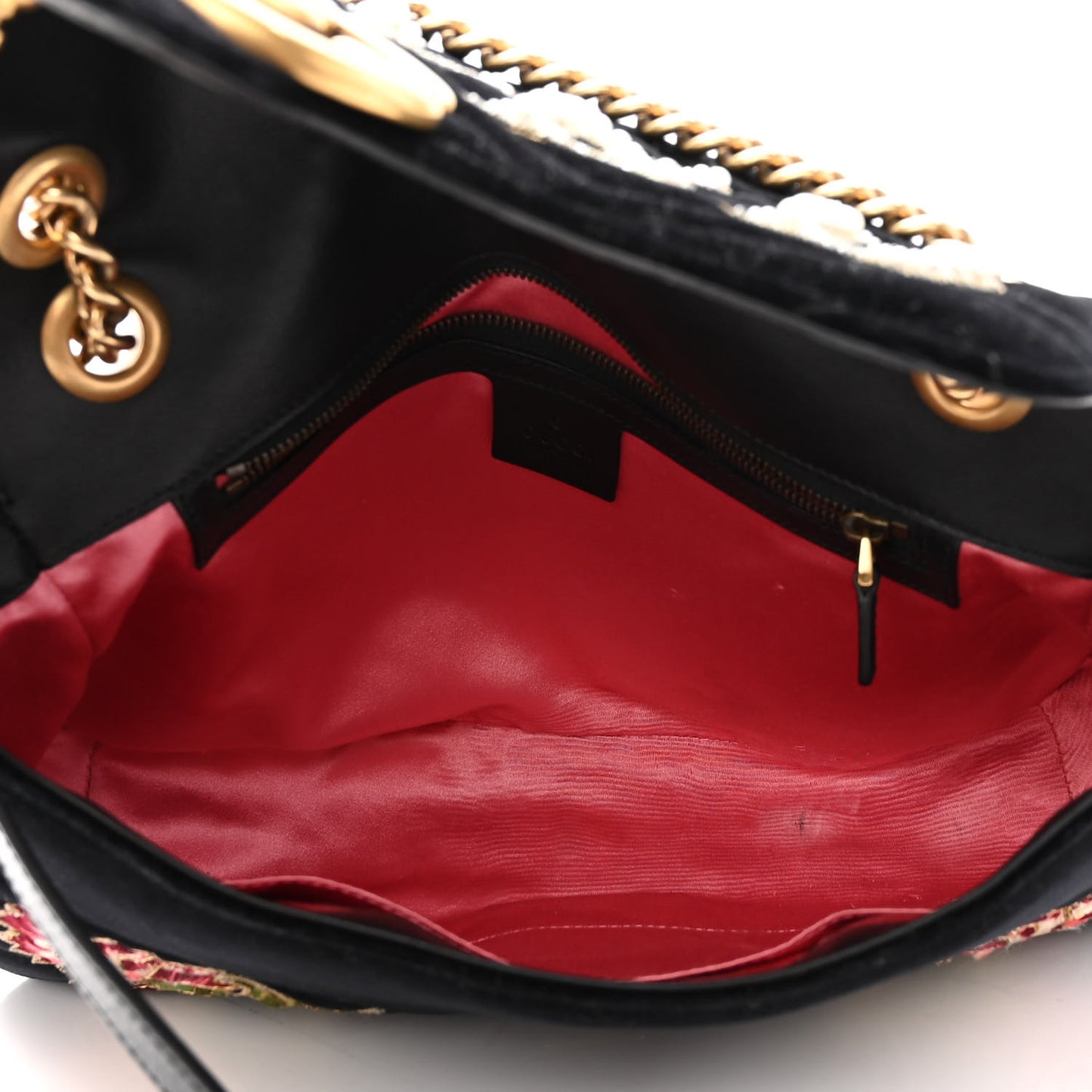 Velvet Matelasse Loved Embroidered Medium GG Marmont Shoulder Bag Black