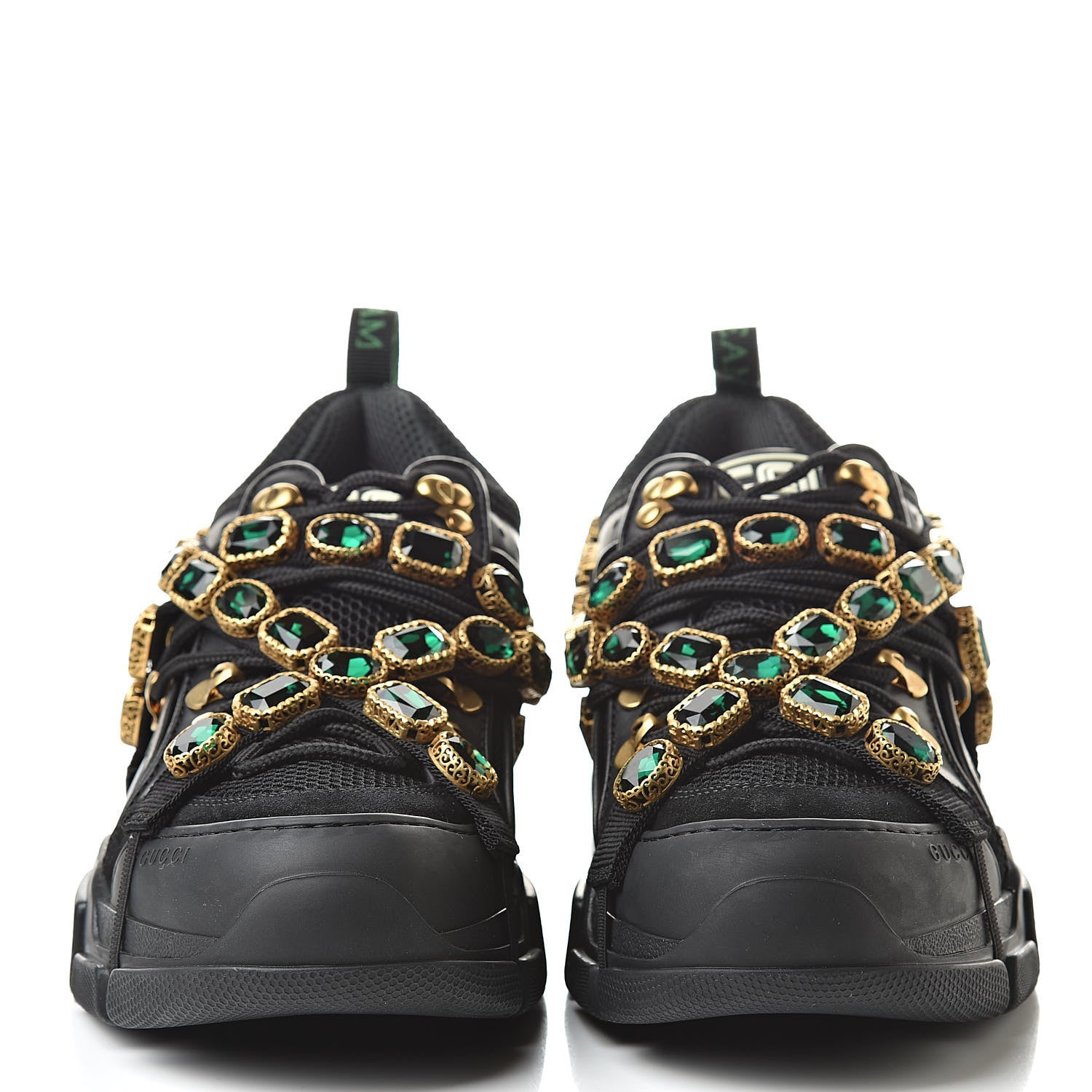 Gucci X SEGA Mesh Suede Calfskin Removable Crystals Mens Flashtrek Sneakers 7.5 Black Silver 2 of 9