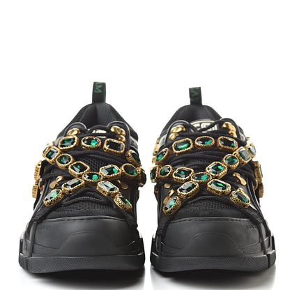 Gucci X SEGA Mesh Suede Calfskin Removable Crystals Mens Flashtrek Sneakers 7.5 Black Silver 2 of 9