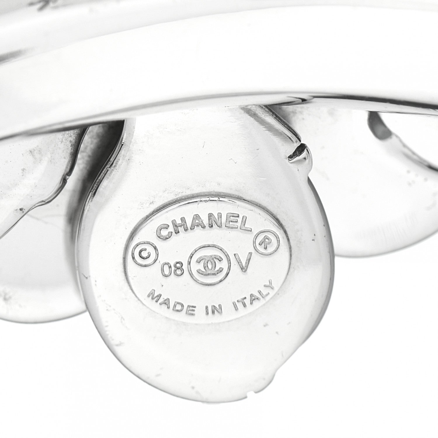 Chanel Sterling Silver Mother of Pearl Camellia Flower Cuff Bracelet 4 of 5