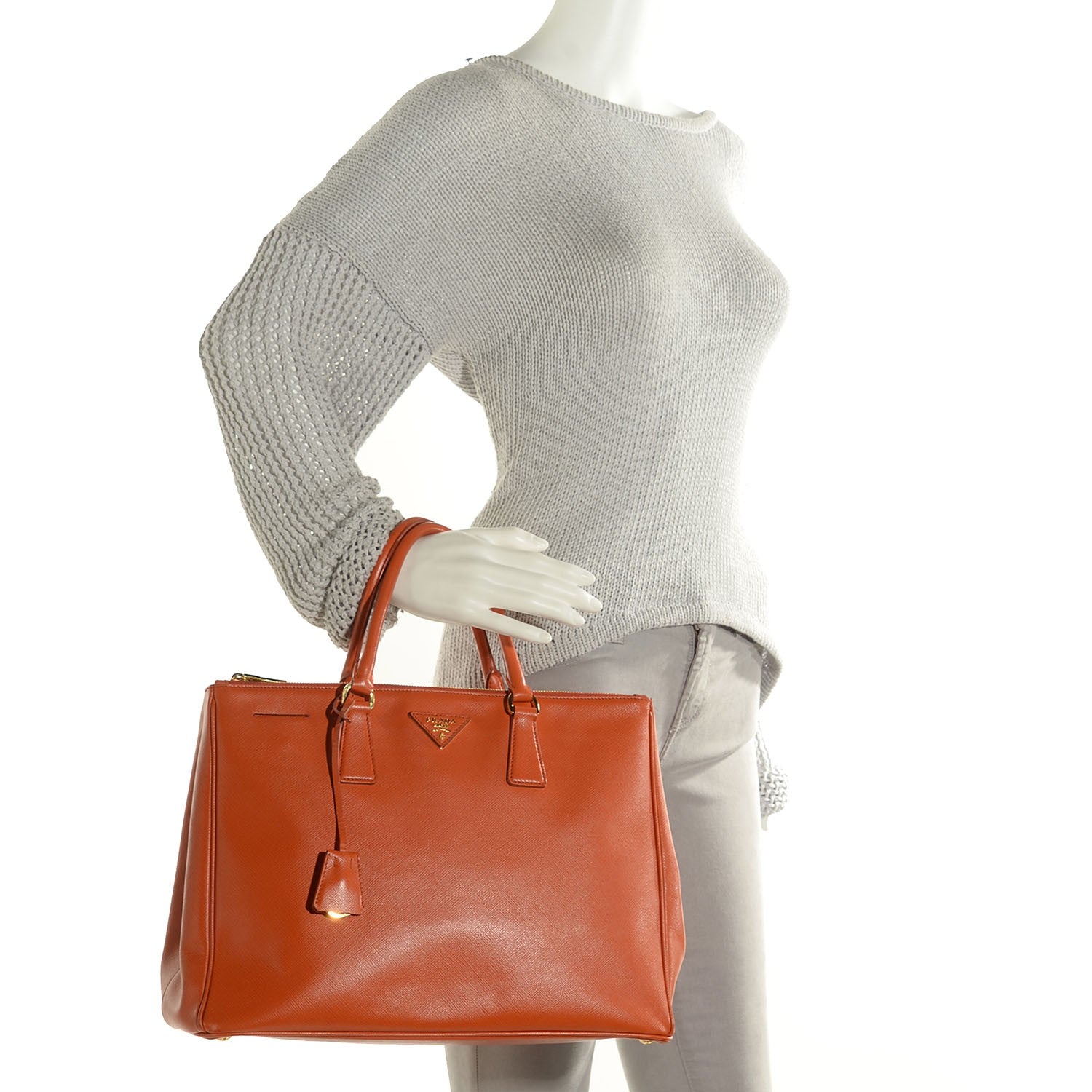 Prada Saffiano Large Galleria Double Zip Tote Papaya 2 of 11