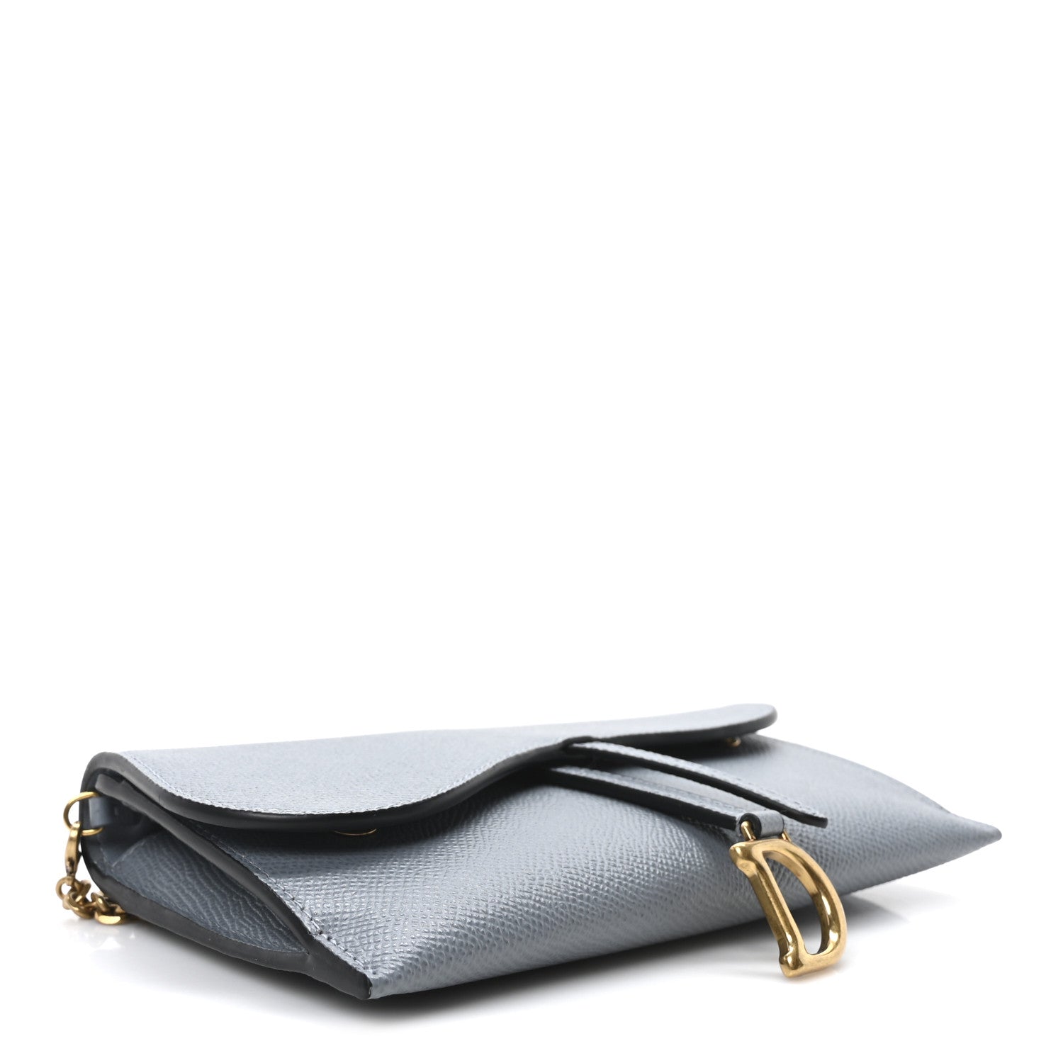 Christian Dior Grained Calfskin Saddle Chain Wallet Pouch Cloud Blue 5 of 10