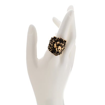 Gucci Metal Lion Head Ring 62/10 Aged Gold 2 of 6