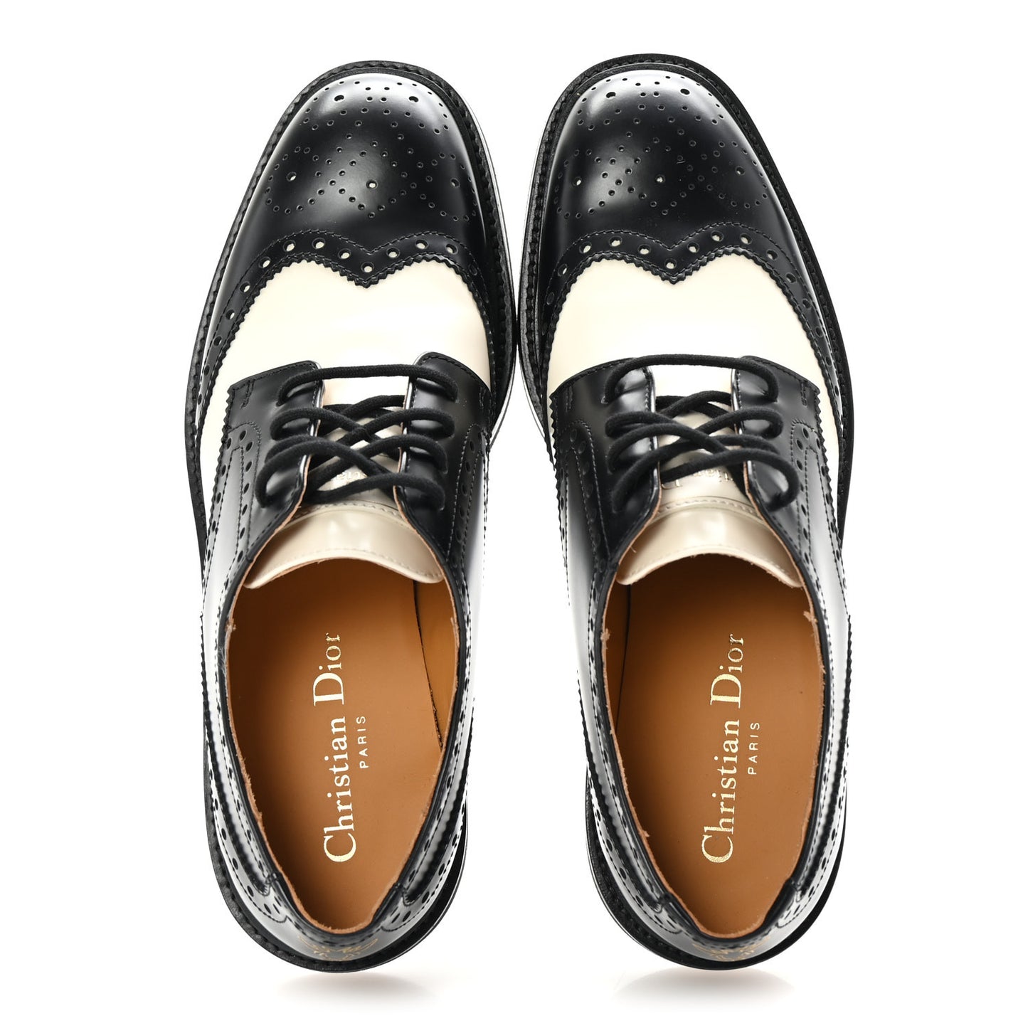 Brushed Calfskin Perforated Teddy Derby Flat Shoes 37 Black Off White