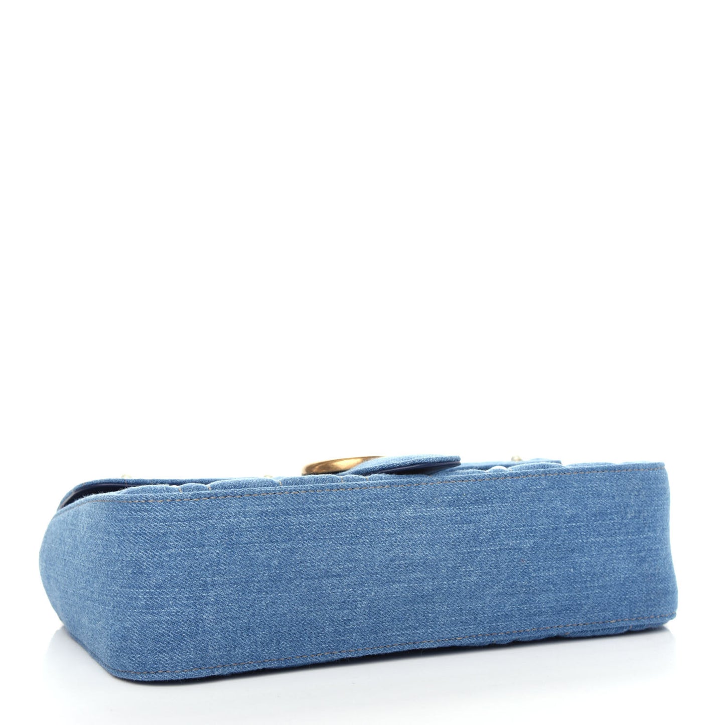 Denim Matelasse Pearl Studded Small GG Marmont Shoulder Bag Blue