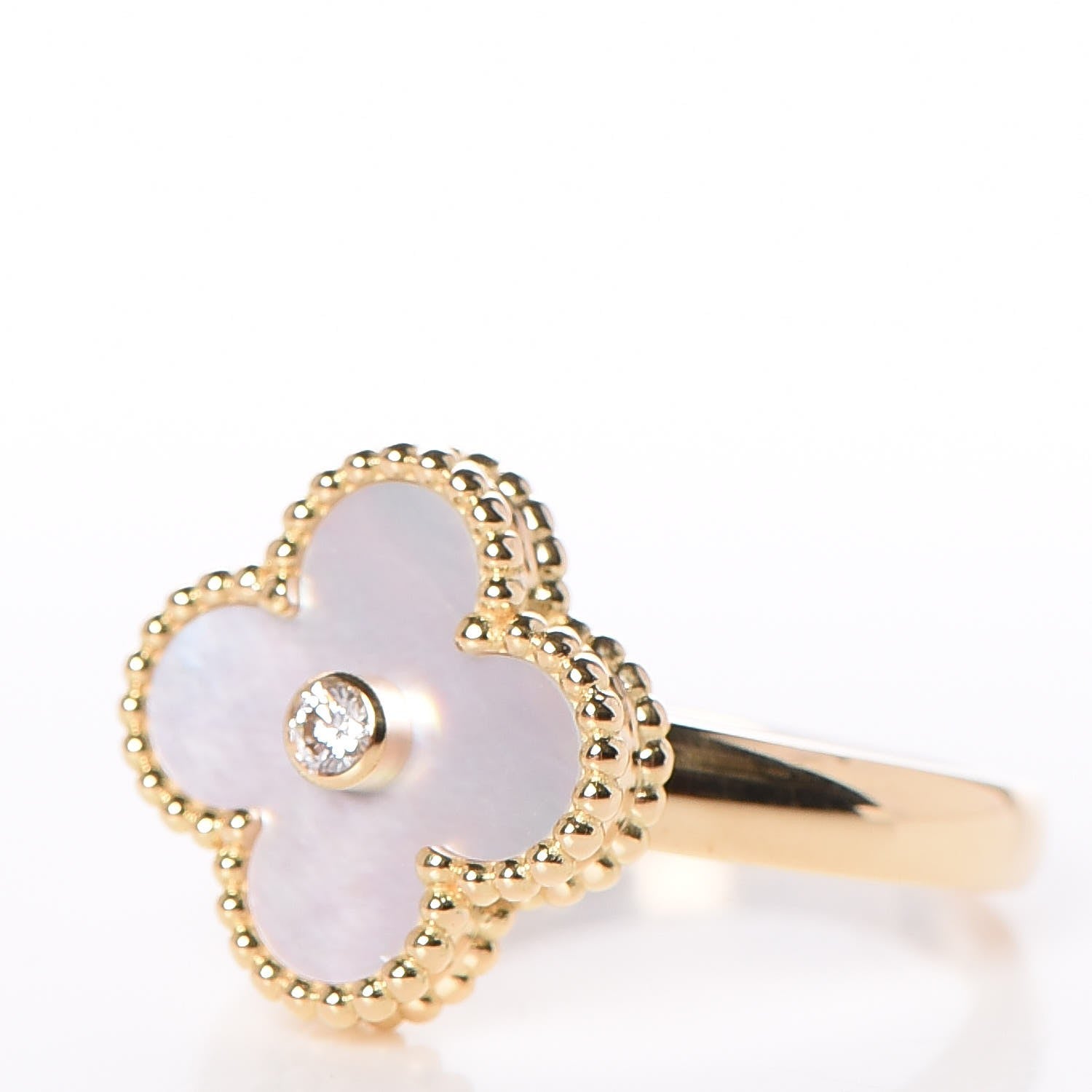 Van Cleef & Arpels 18K Yellow Gold Mother of Pearl Diamond Vintage Alhambra Ring 58 8.5 3 of 5