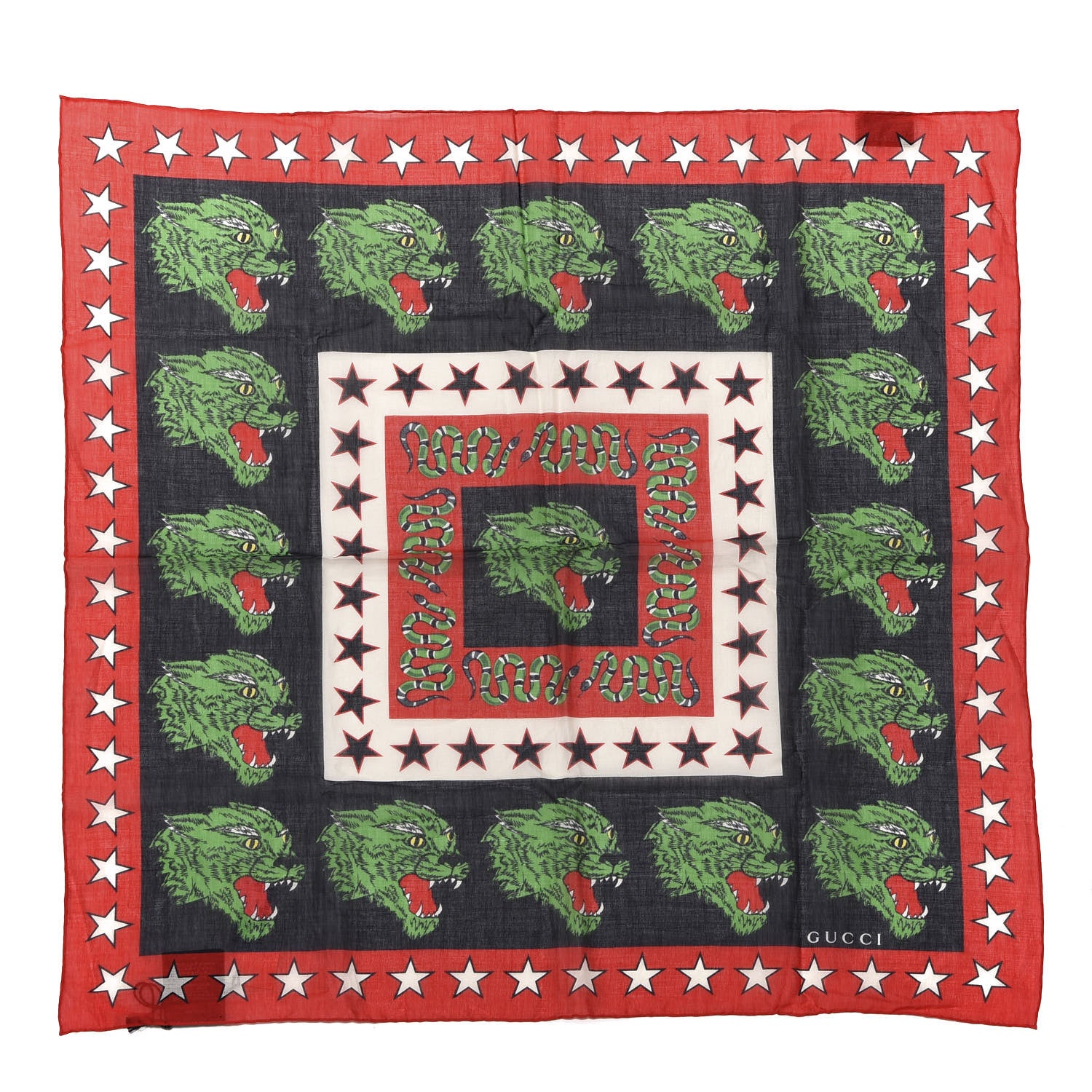 Gucci Cotton Square Scarf Red Green 1 of 3