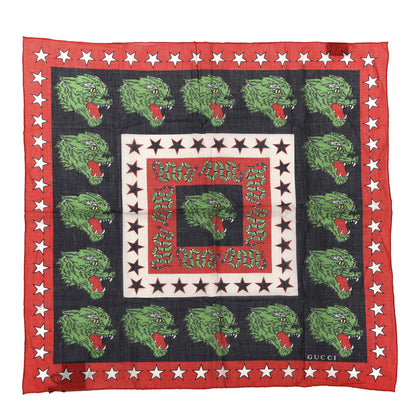 Gucci Cotton Square Scarf Red Green 1 of 3
