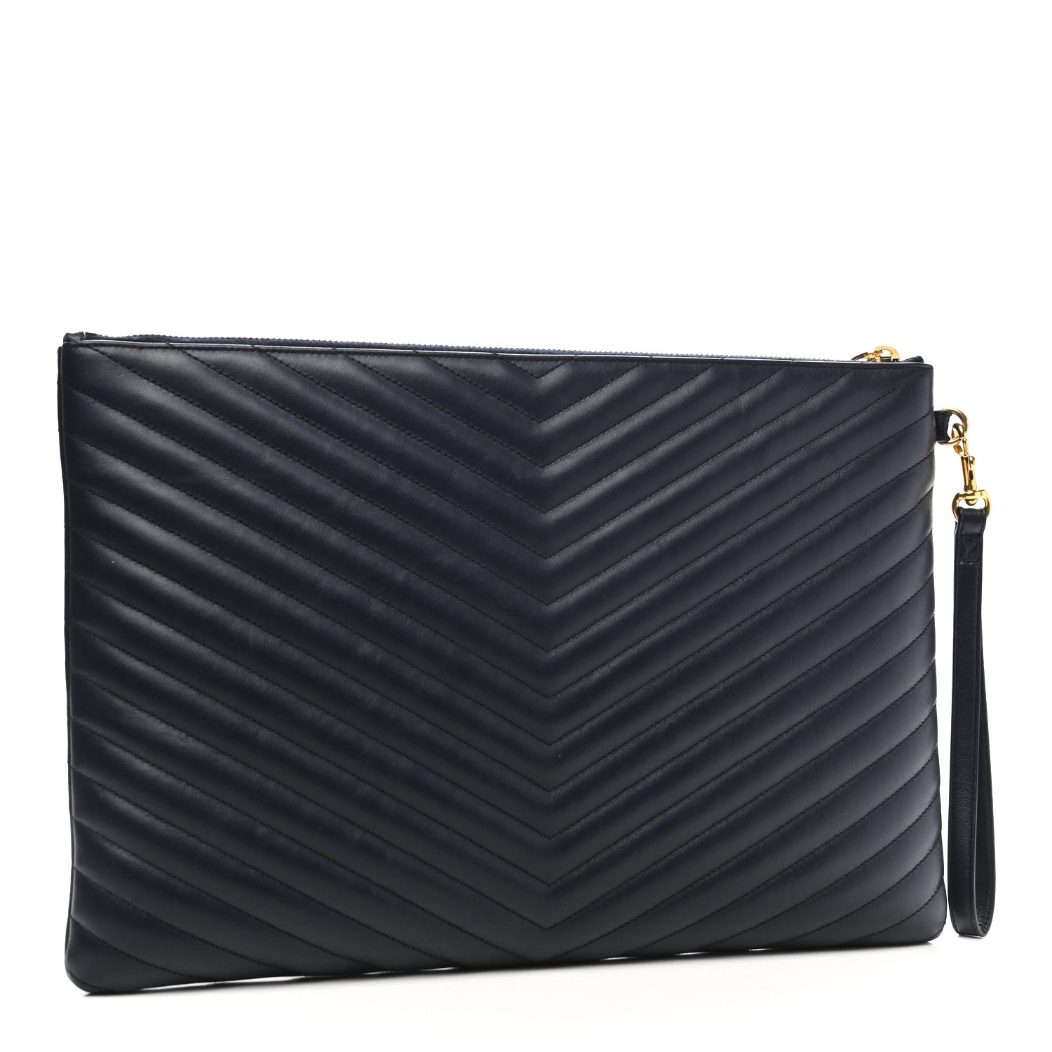 Saint Laurent Calfskin Matelasse Chevron Monogram Document Holder Marine 3 of 8