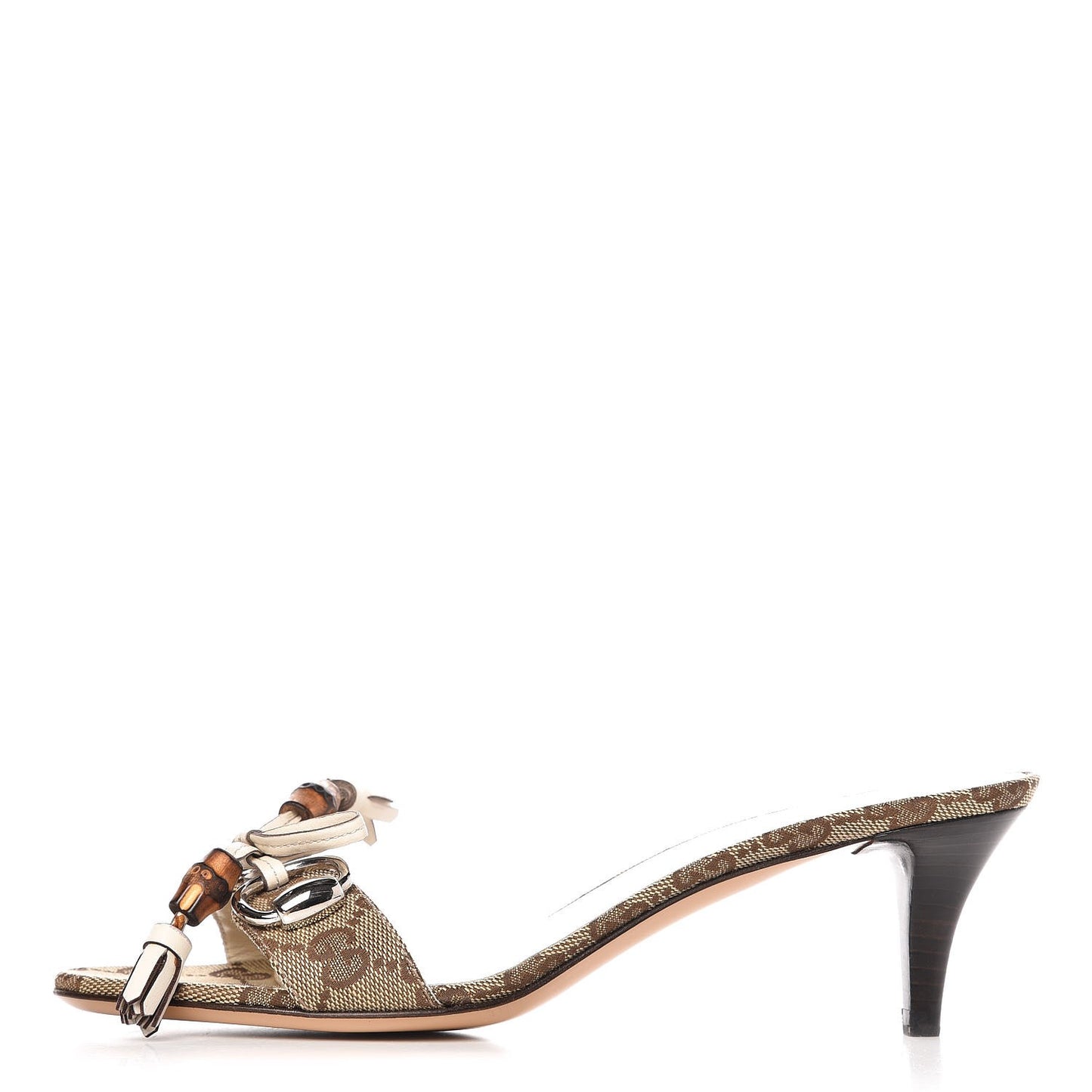 GG Monogram Bamboo Horsebit Mid Heel Slides 37 Brown