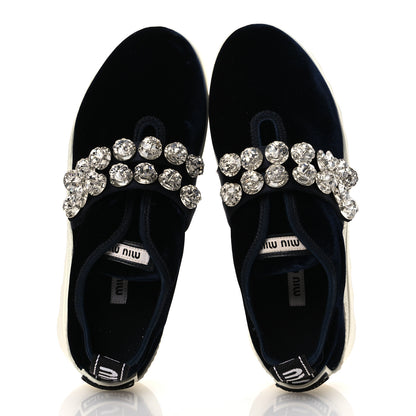 Miu Miu Velvet Crystal Low Top Sneakers 37.5 Blue 2 of 12