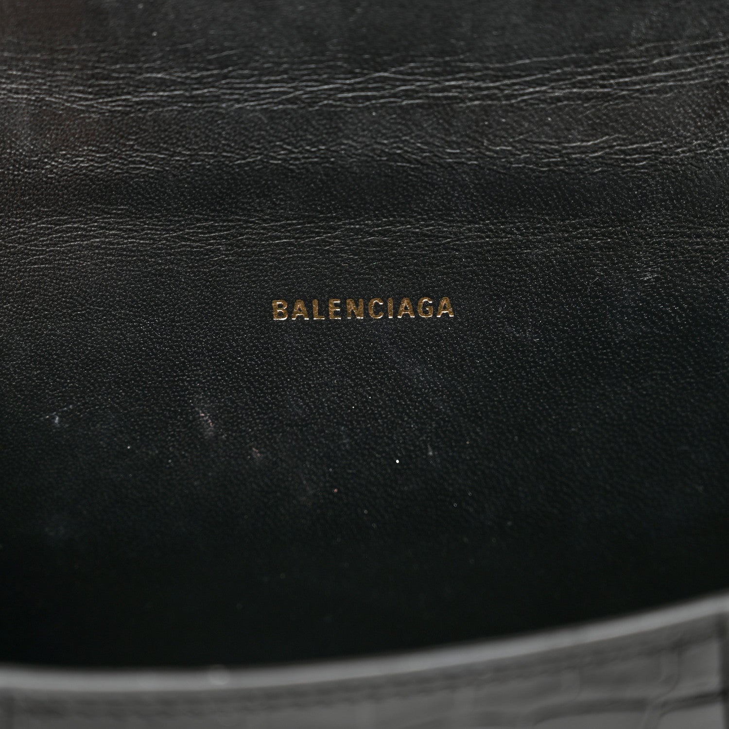 Balenciaga Shiny Calfskin Crocodile Embossed Hourglass Top Handle Bag XS Black 7 of 11