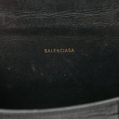 Balenciaga Shiny Calfskin Crocodile Embossed Hourglass Top Handle Bag XS Black 7 of 11