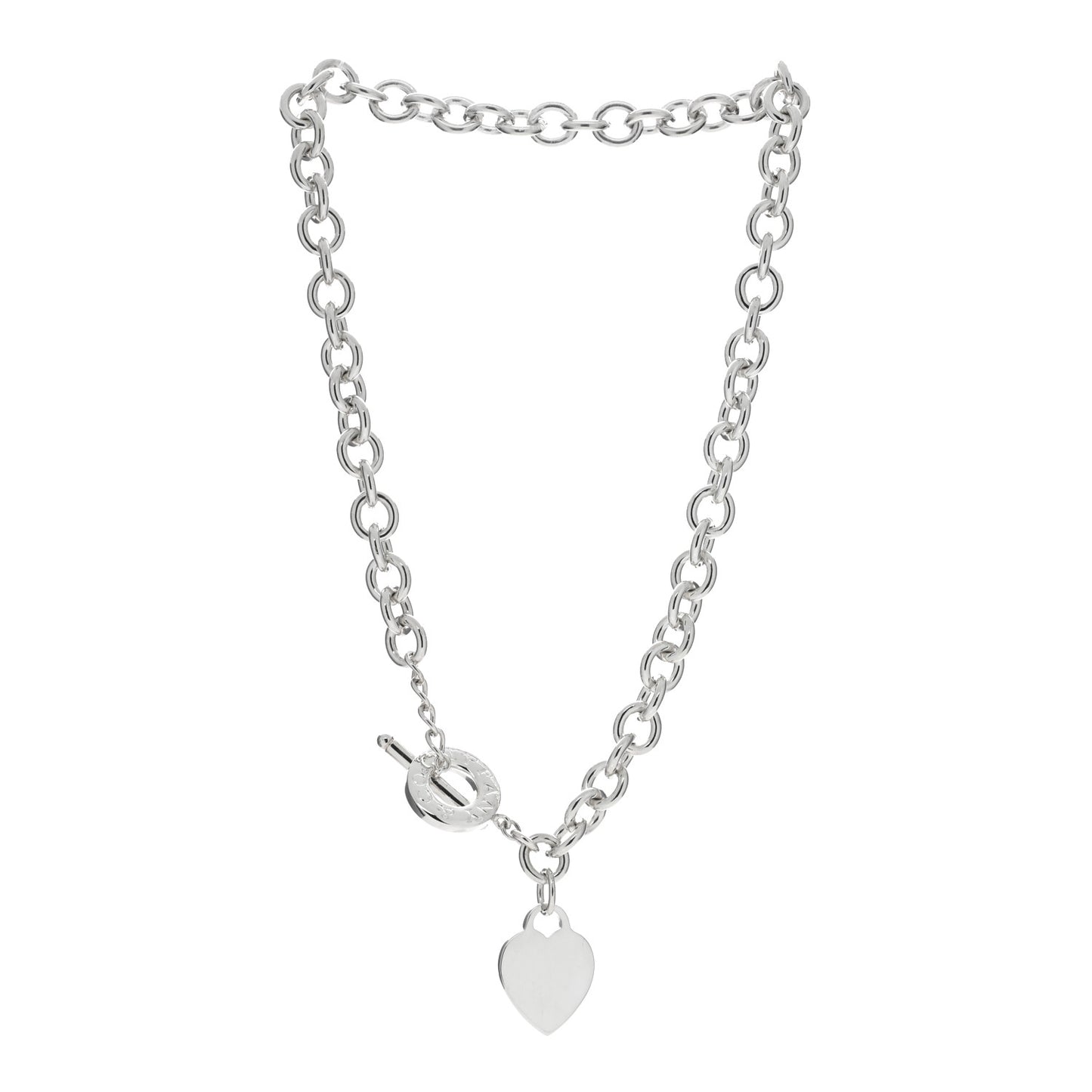 Sterling Silver Heart Tag Toggle Necklace