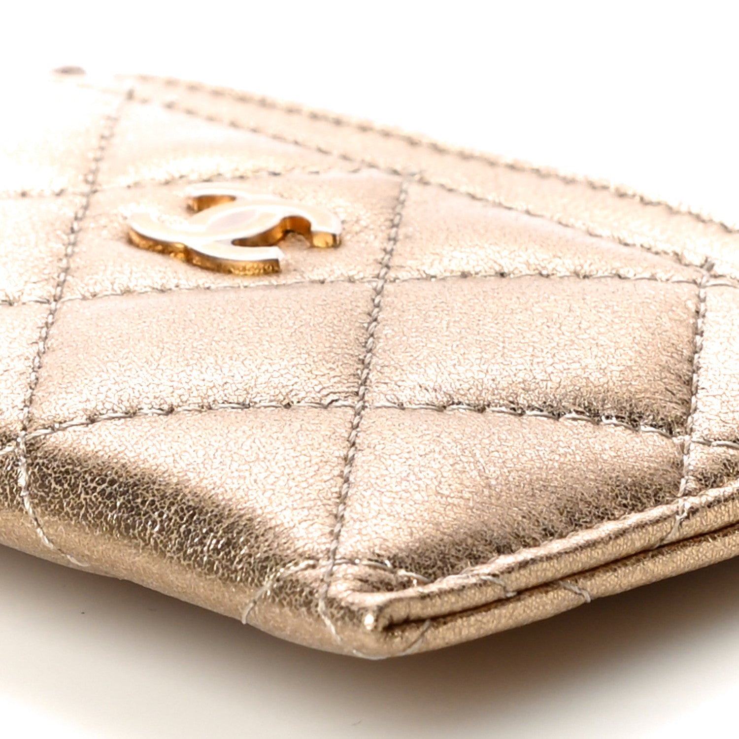 Chanel Metallic Lambskin Quilted CC Card Holder Gold 10 of 11