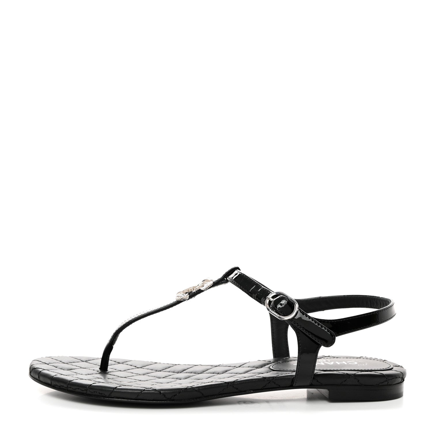 Chanel Patent CC Thong Sandals 35.5 Black 1 of 8