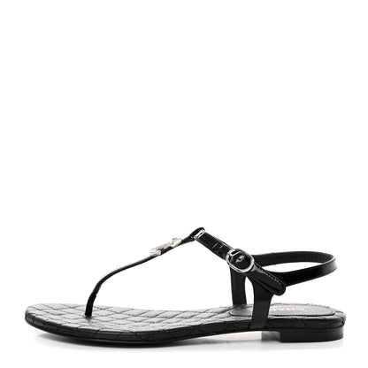 Chanel Patent CC Thong Sandals 35.5 Black 1 of 8