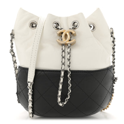 Chanel Aged Calfskin Quilted Small Gabrielle Bucket White Black 1 of 10