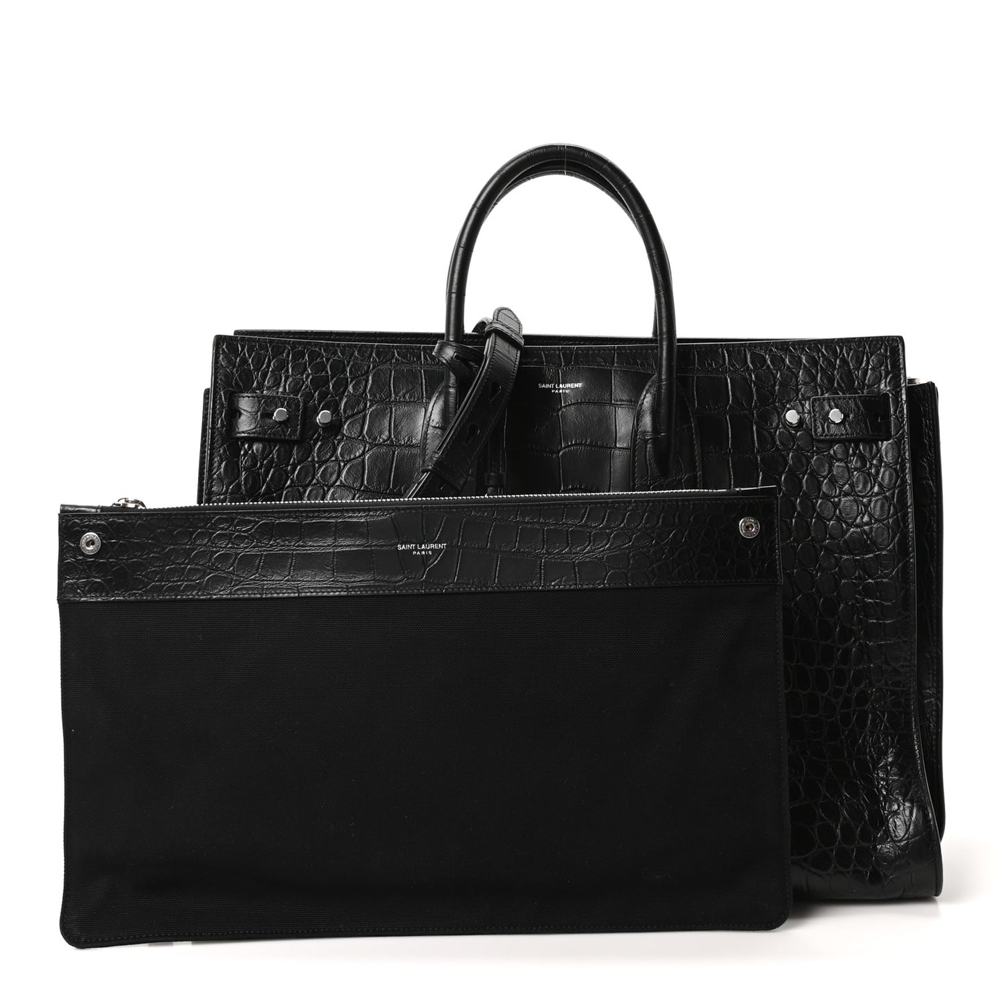 Calfskin Crocodile Embossed Large Souple Sac De Jour Black