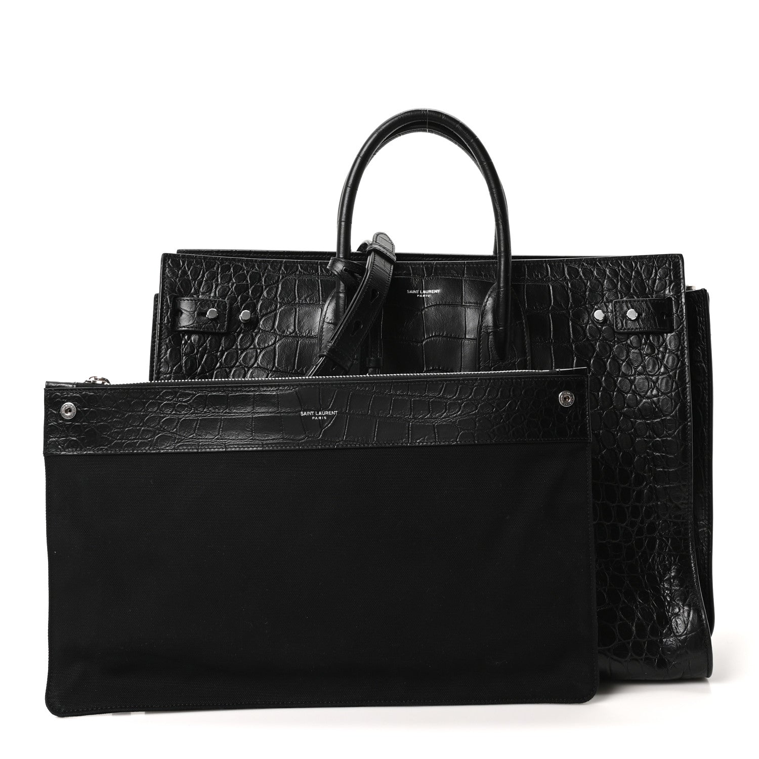 Saint Laurent Calfskin Crocodile Embossed Large Souple Sac De Jour Black 3 of 10