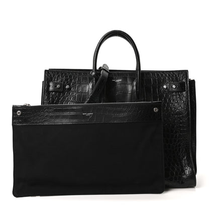 Saint Laurent Calfskin Crocodile Embossed Large Souple Sac De Jour Black 3 of 10