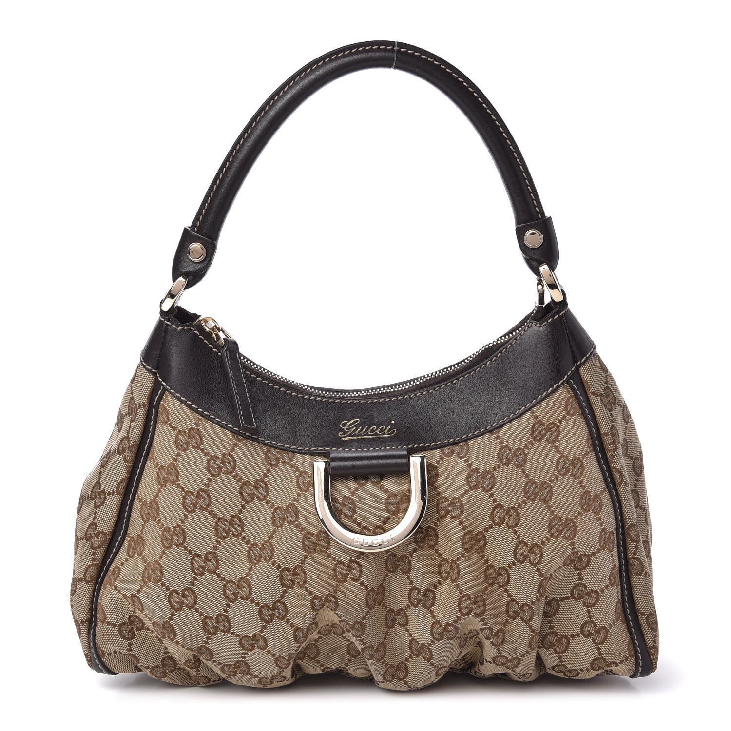 Gucci Monogram Medium D Gold Ring Hobo Dark Brown 1 of 10
