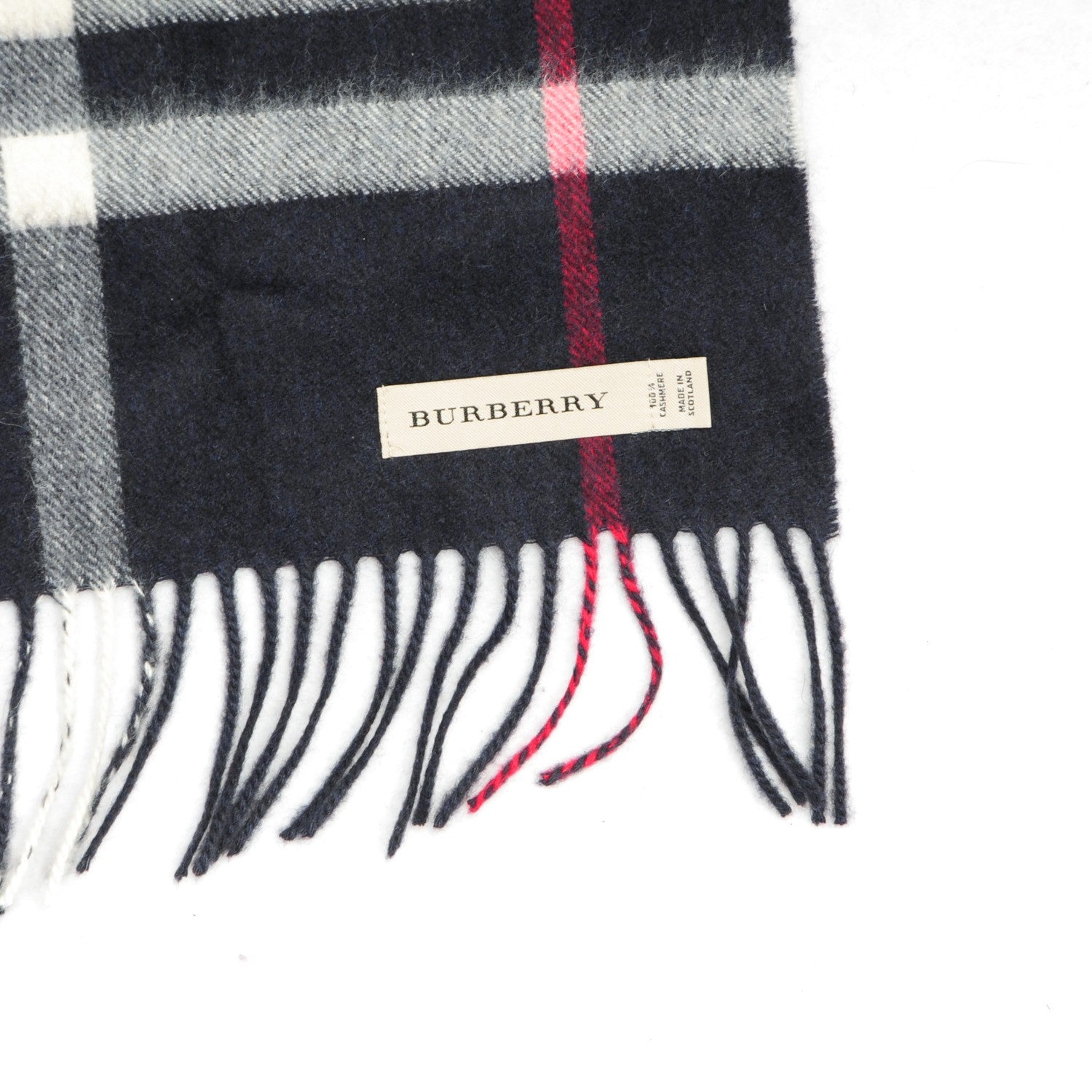 Burberry Cashmere Giant Check Fringe Scarf Navy 4 of 5