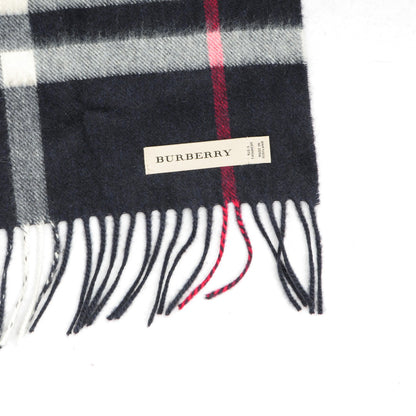 Burberry Cashmere Giant Check Fringe Scarf Navy 4 of 5