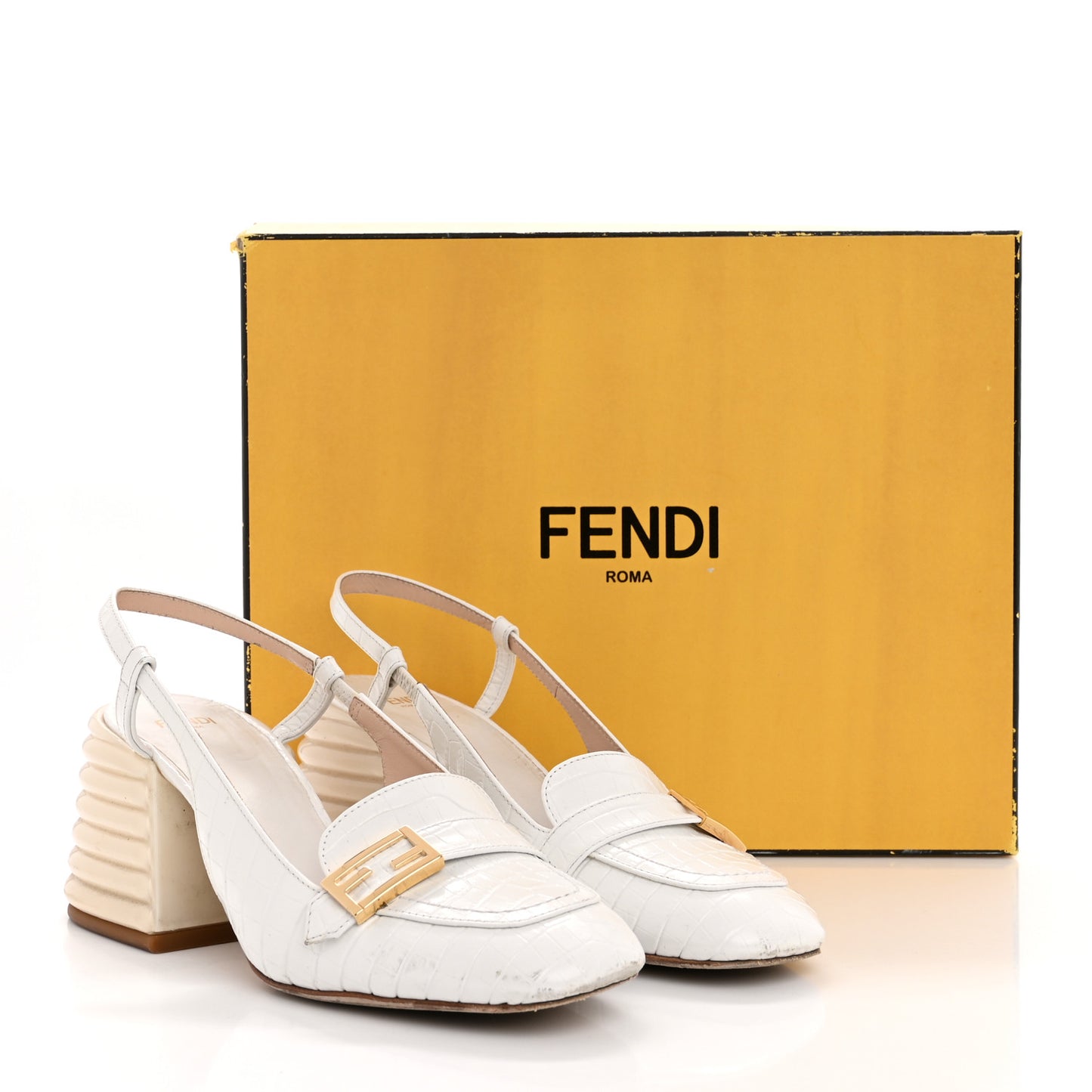 Calfskin Crocodile Embossed Promenade Slingback Loafer Pumps 36.5 White
