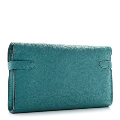 Hermes Chevre Mysore Kelly Longue Wallet Bleu Paon 3 of 11