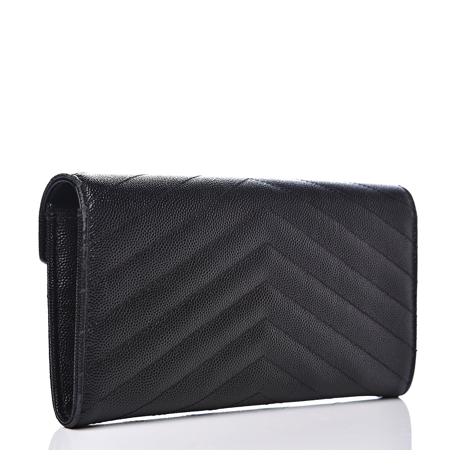 Saint Laurent Grain De Poudre Matelasse Chevron Monogram Flap Wallet Black 2 of 12