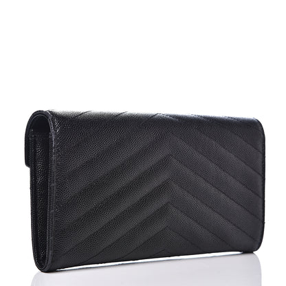 Saint Laurent Grain De Poudre Matelasse Chevron Monogram Flap Wallet Black 2 of 12