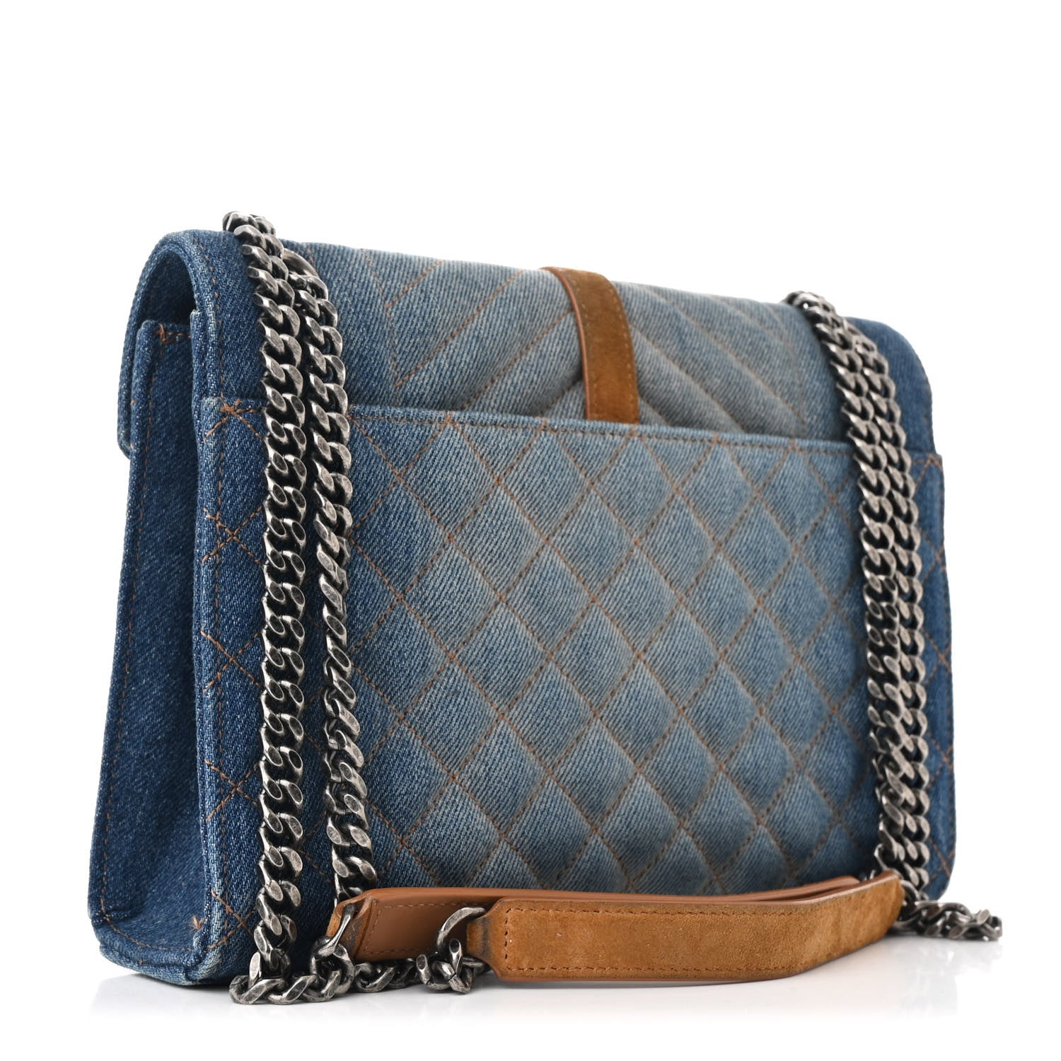 Saint Laurent Denim Mixed Matelasse Triquilt Medium Monogram Envelope Satchel Blue 3 of 11