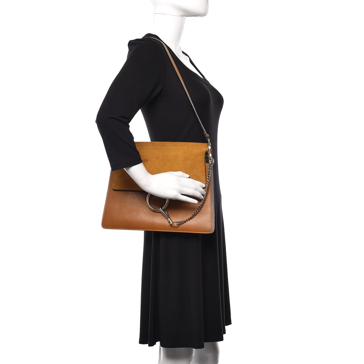 Chloe Suede Calfskin Medium Faye Shoulder Bag Mustard Brown 2 of 12