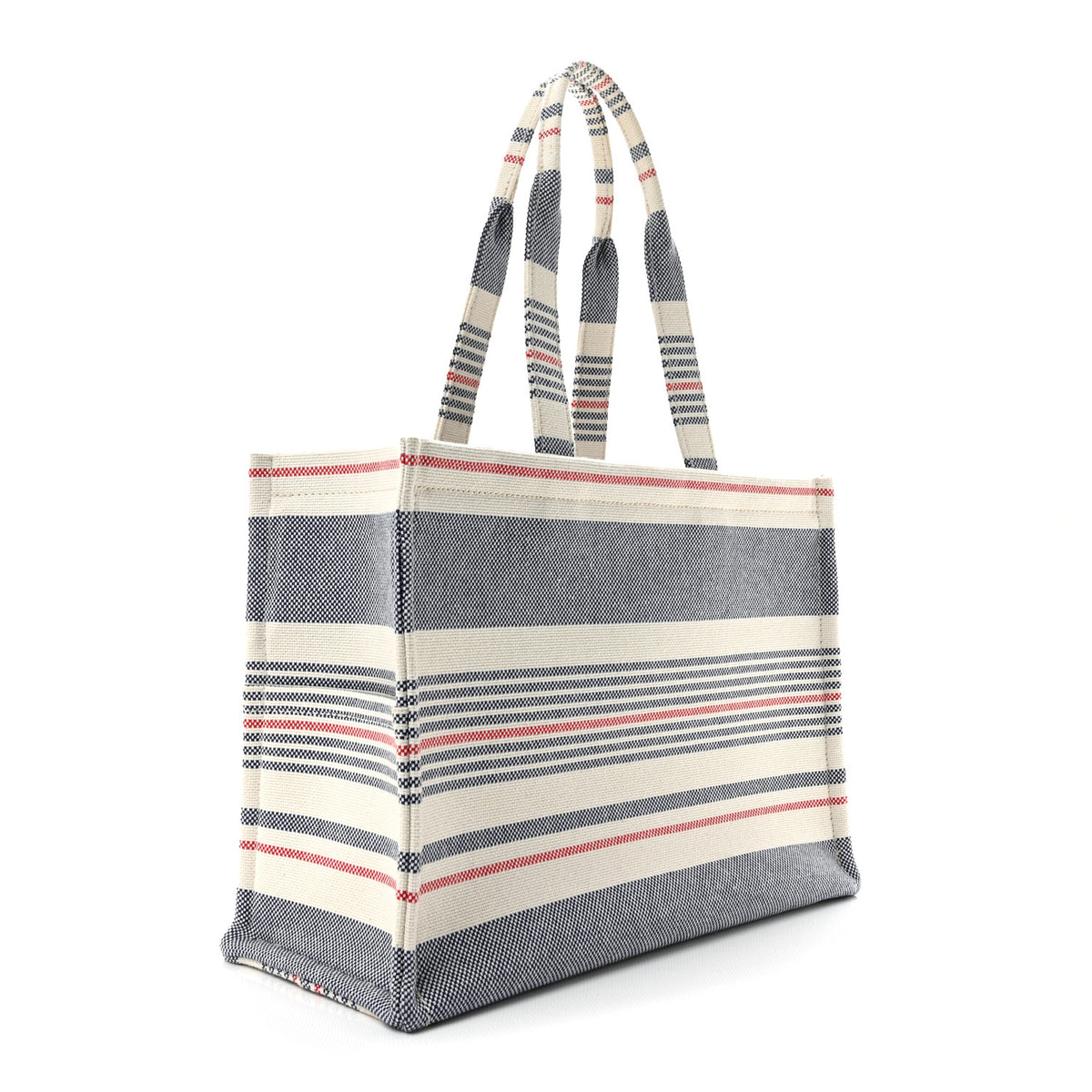 Celine Canvas Calfskin Striped Triomphe Large Cabas Red White Blue 4 of 11