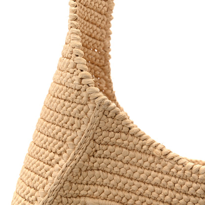 Prada Yarn Raffia Effect Crochet Embroidered Logo Hobo Naturale 13 of 13