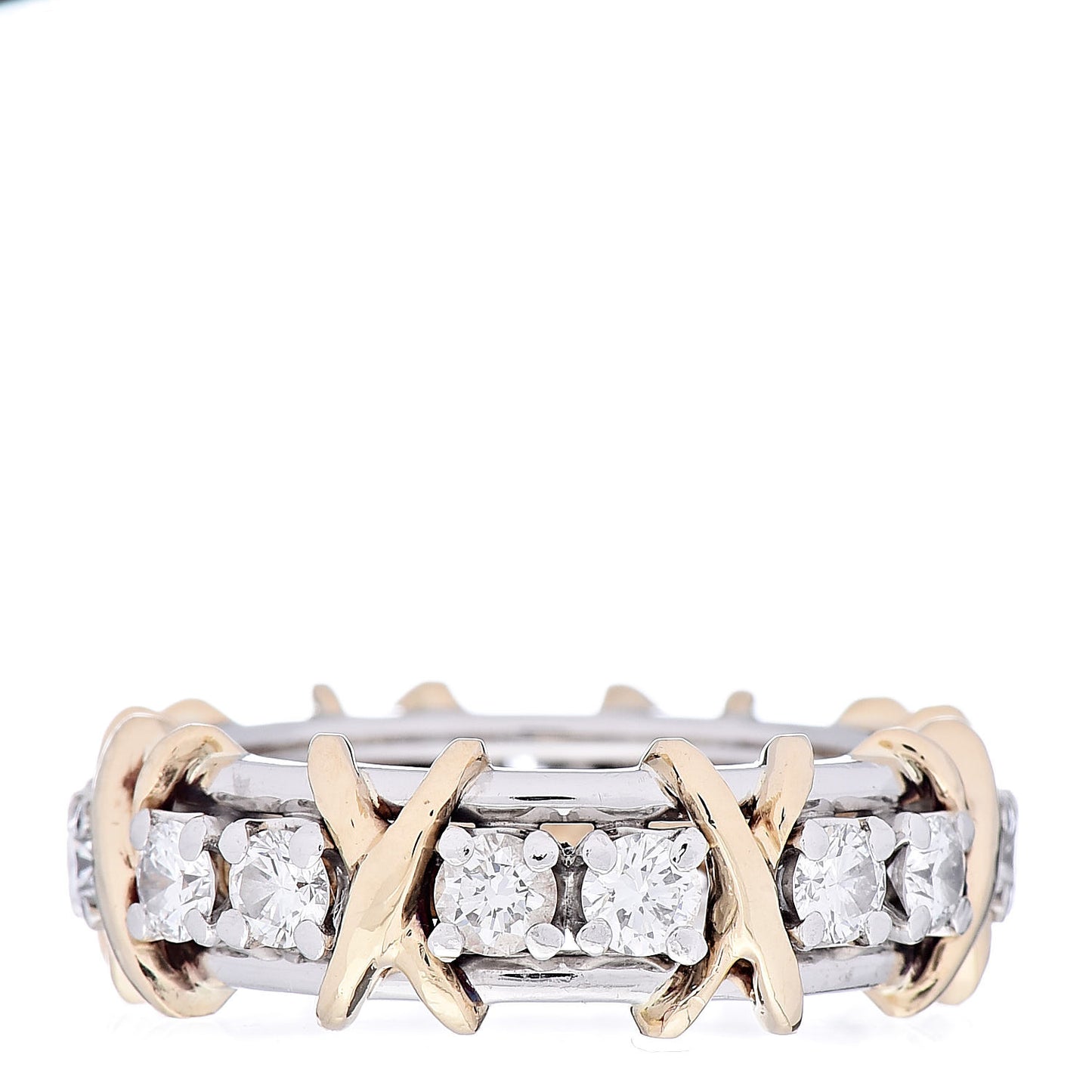 18K Yellow Gold Platinum Diamond Schlumberger Sixteen Stone Ring 50 5.5