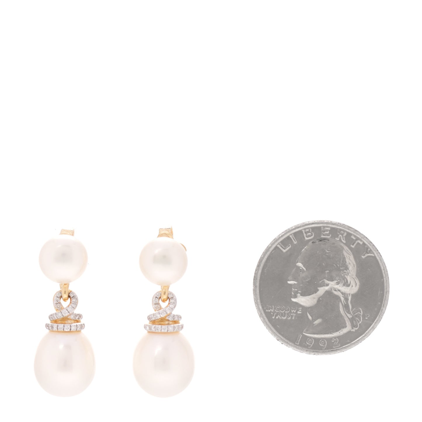18K Yellow Gold Diamond Pearl Helena Drop Earrings